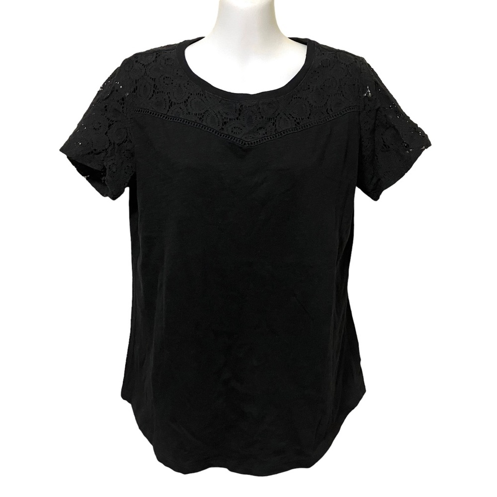Liz Claiborne Lace Trim Black Tee